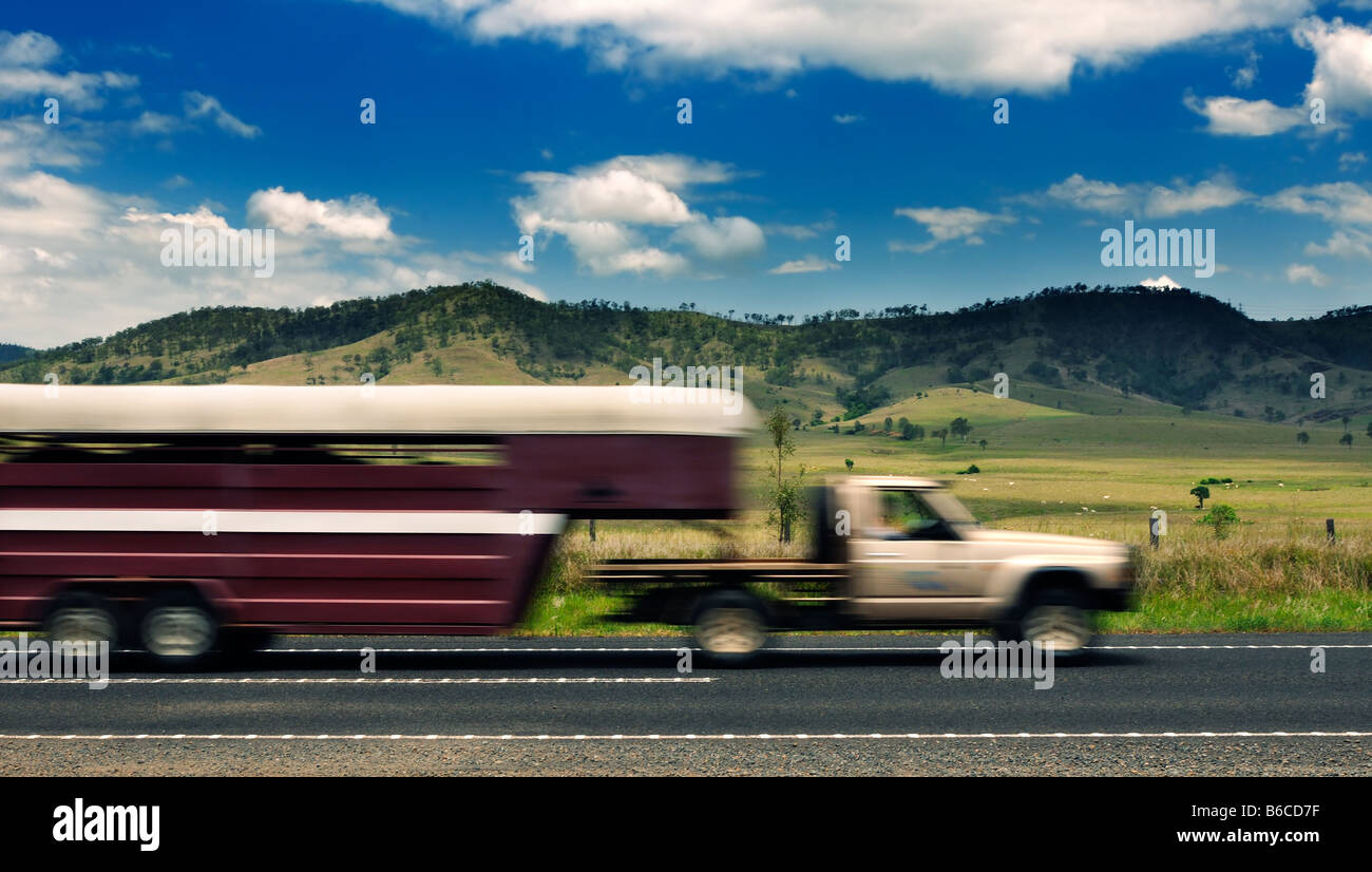 Horse float in rural setting on the D`aguilar highway south east queensland australia Stock Photo